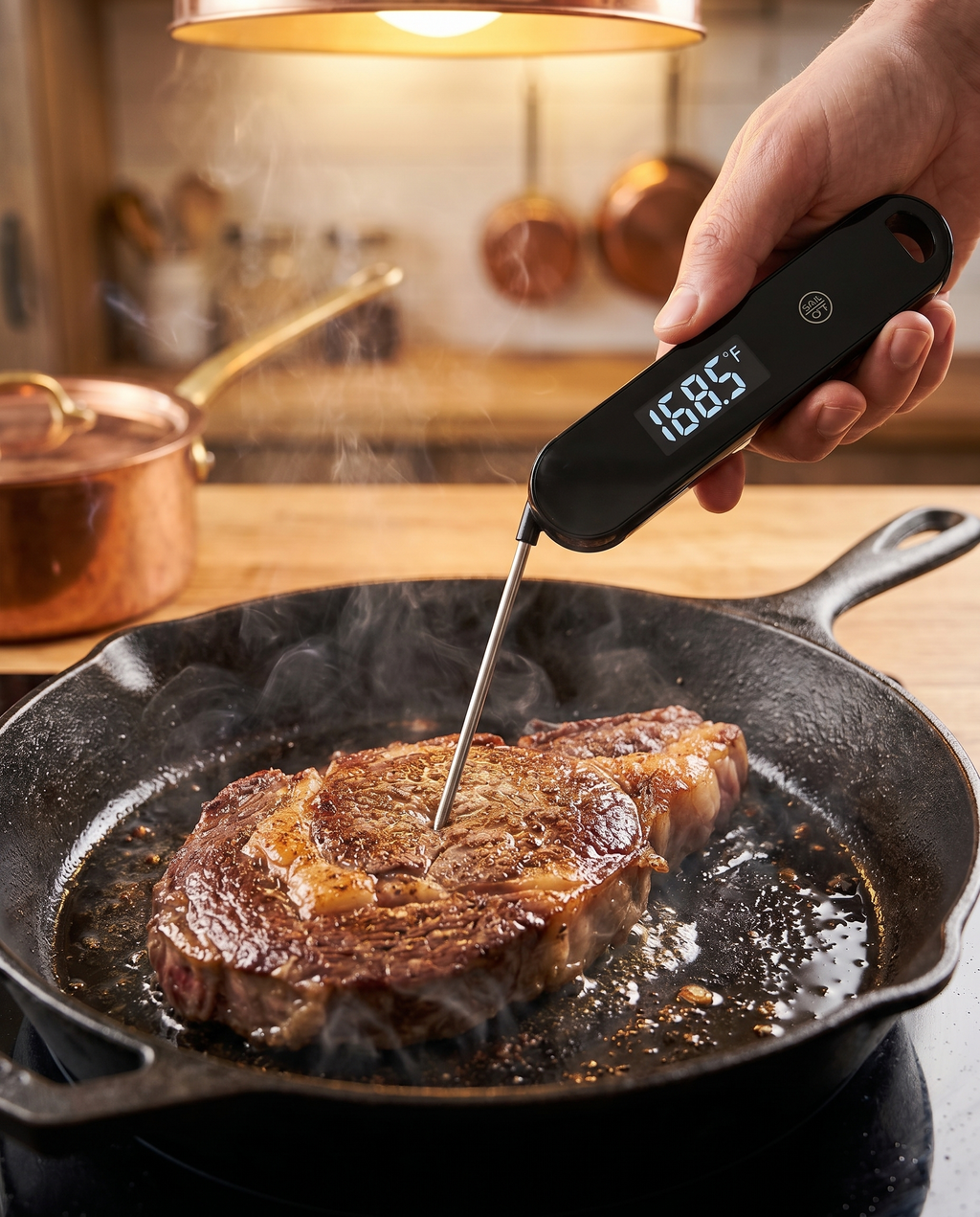 Thermomètre instantané LED GrillSense en cuisine