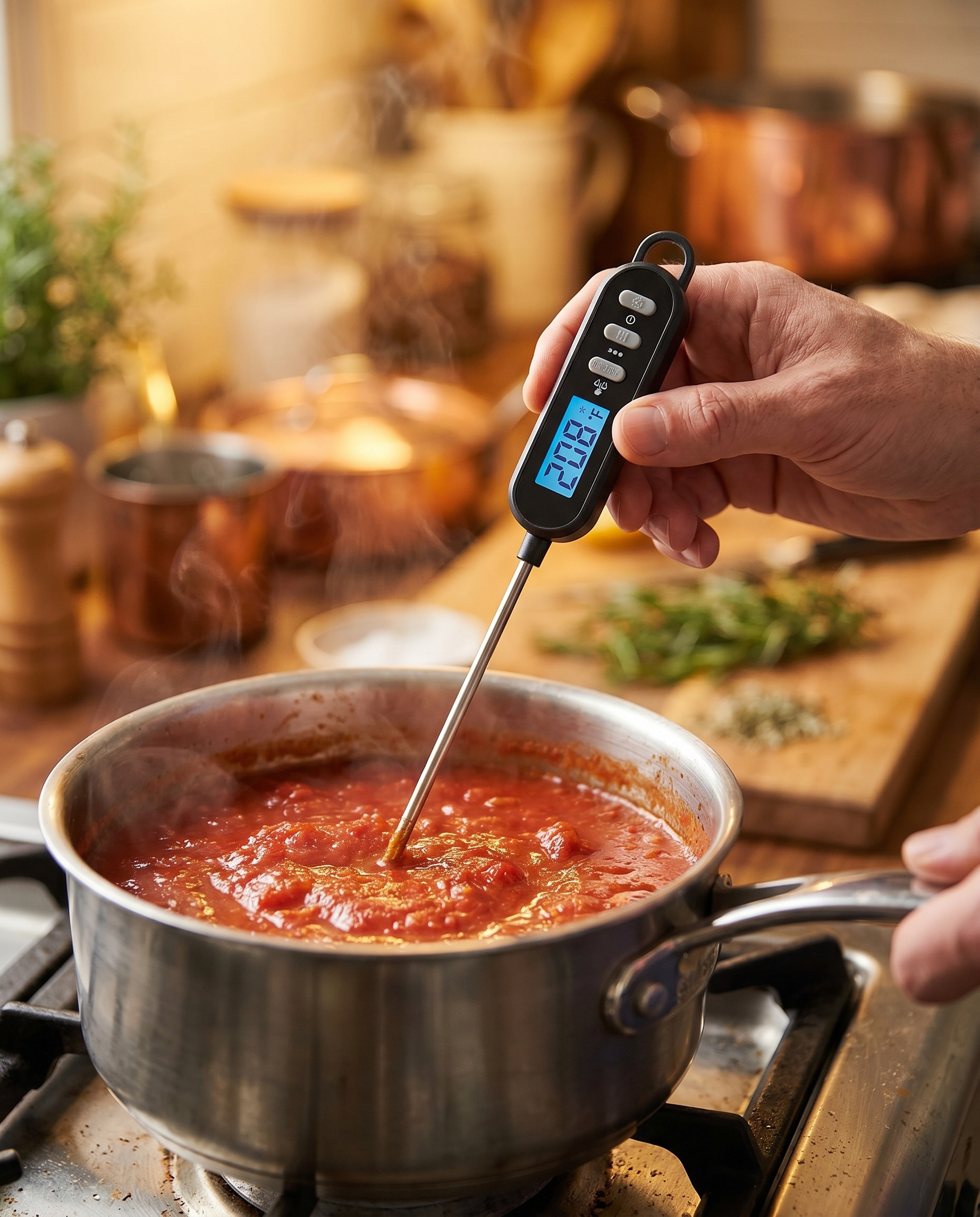 Thermomètre stylo GrillSense mesurant une sauce